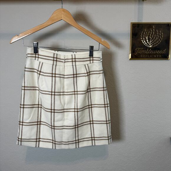 Women's‎ J.Crew Cream and Brown Plaid Mini A-Line Skirt Size 0 NEW - Picture 8 of 9
